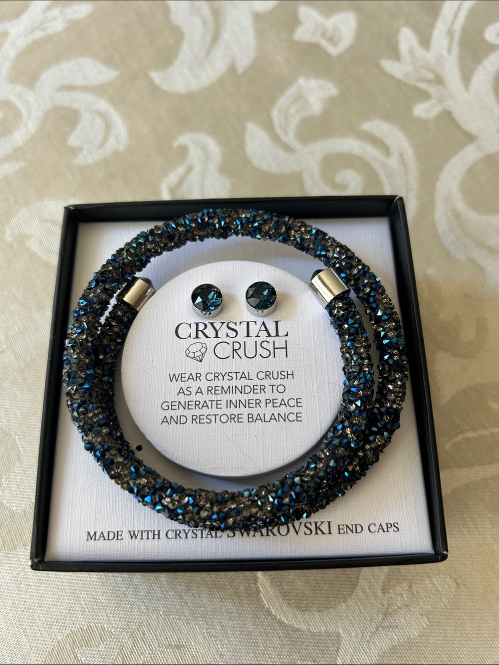 Sparkle Wrap Bracelet and Stud Earring Set in Teal Blue